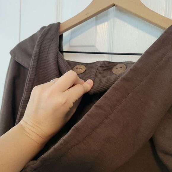 Neon Buddha Brown V-Neck Hoodie Size Large Wooden Buttons Lagenlook - Picture 5 of 5